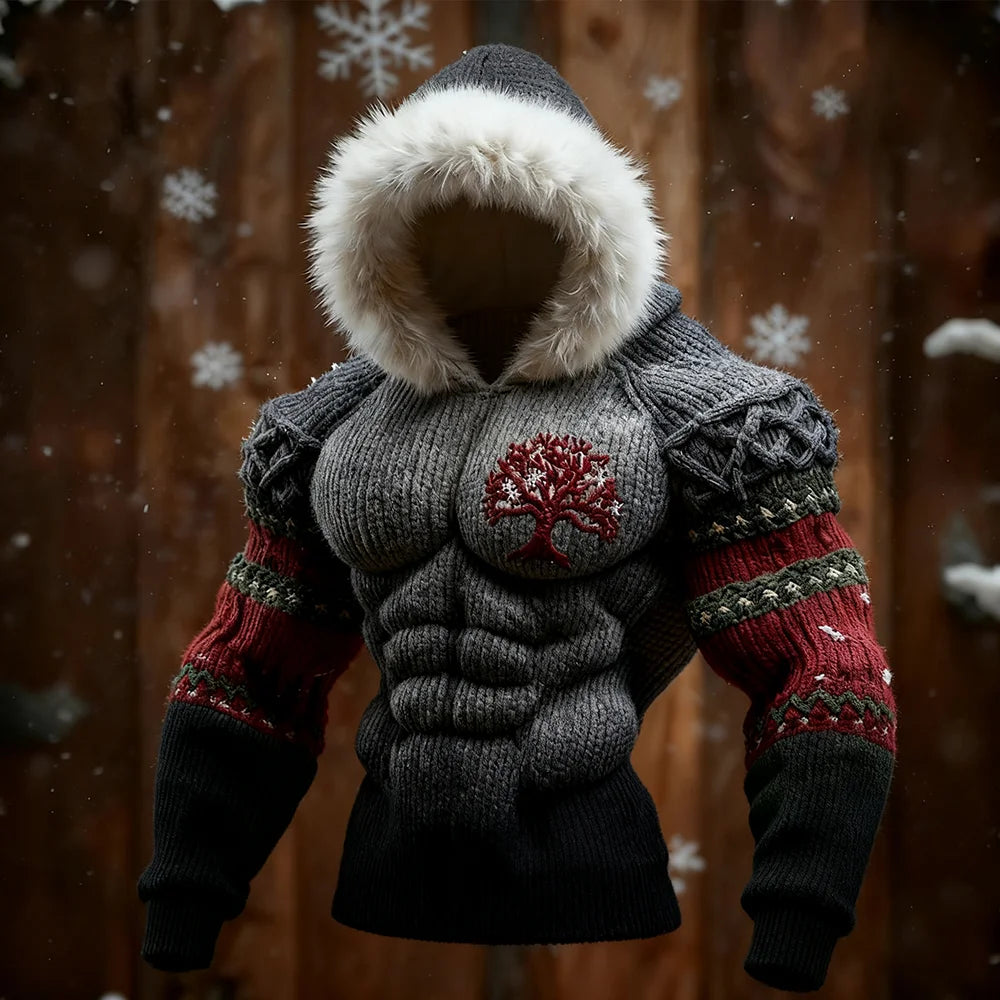 MEN’S VIKING TREE OF LIFE CHRISTMAS COZY KNIT HOODED SWEATER