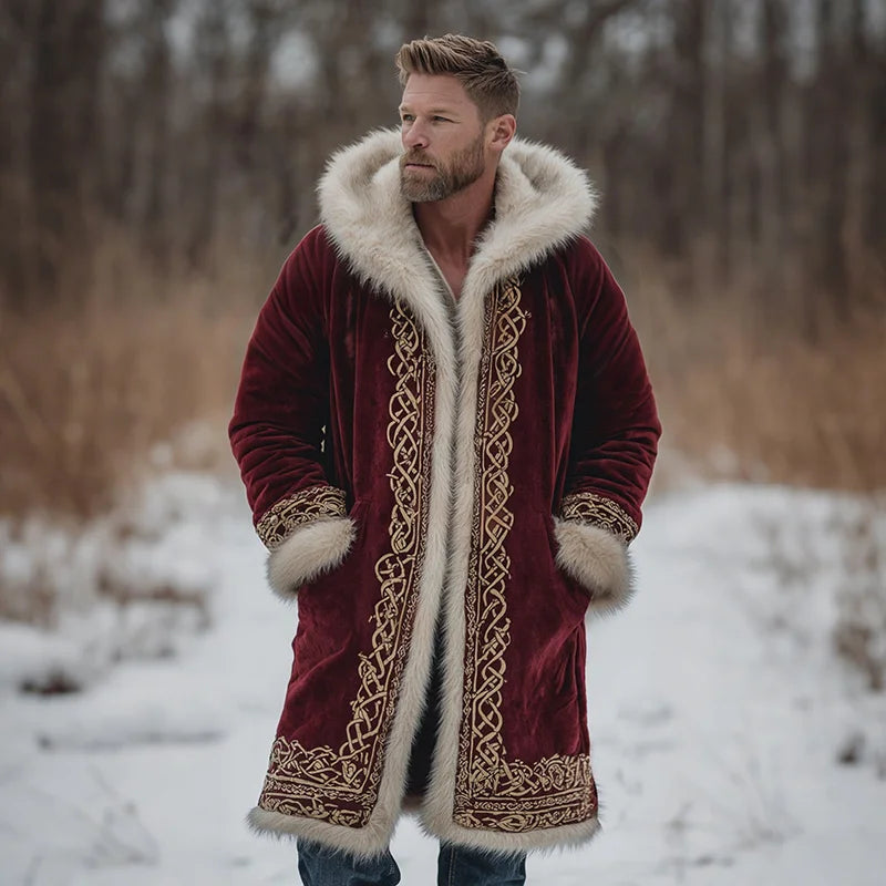 MEN’S CELTIC SANTA CHRISTMAS FUZZY VELVET HOODED COAT