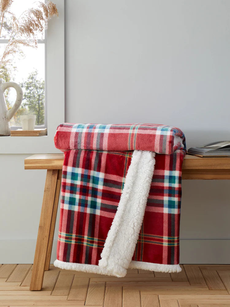 Catherine Lansfield Red Soft and Cosy Kelso Check Throw
