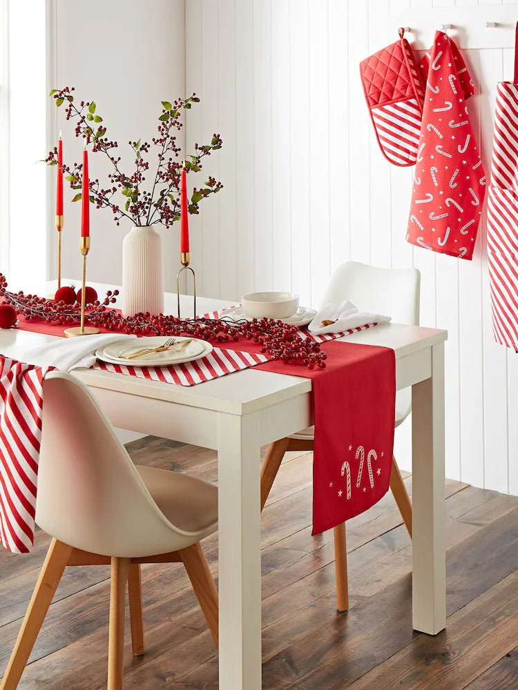 Catherine Lansfield Red Christmas Candy Cane 100% Cotton Table Runner