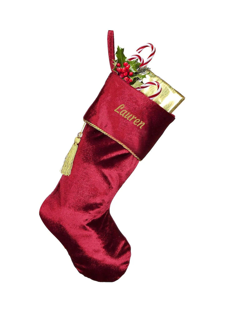 Personalised Kensington Red Velvet Christmas Stocking by Dibor