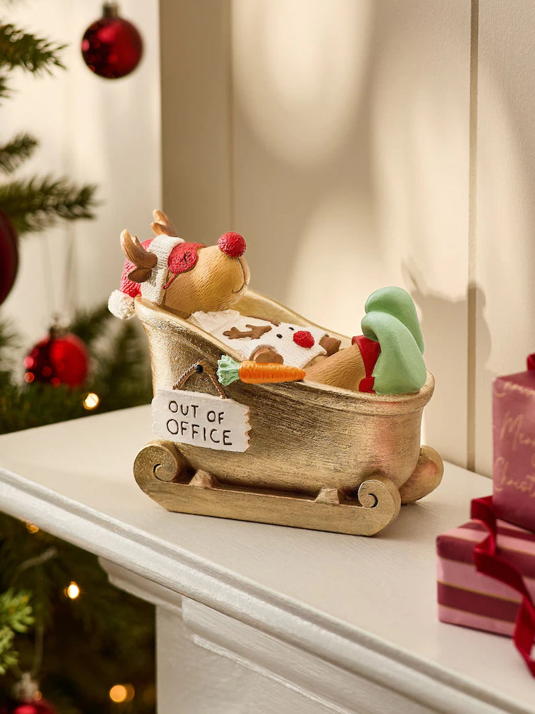 Green Reindeer Sleigh Christmas Ornament