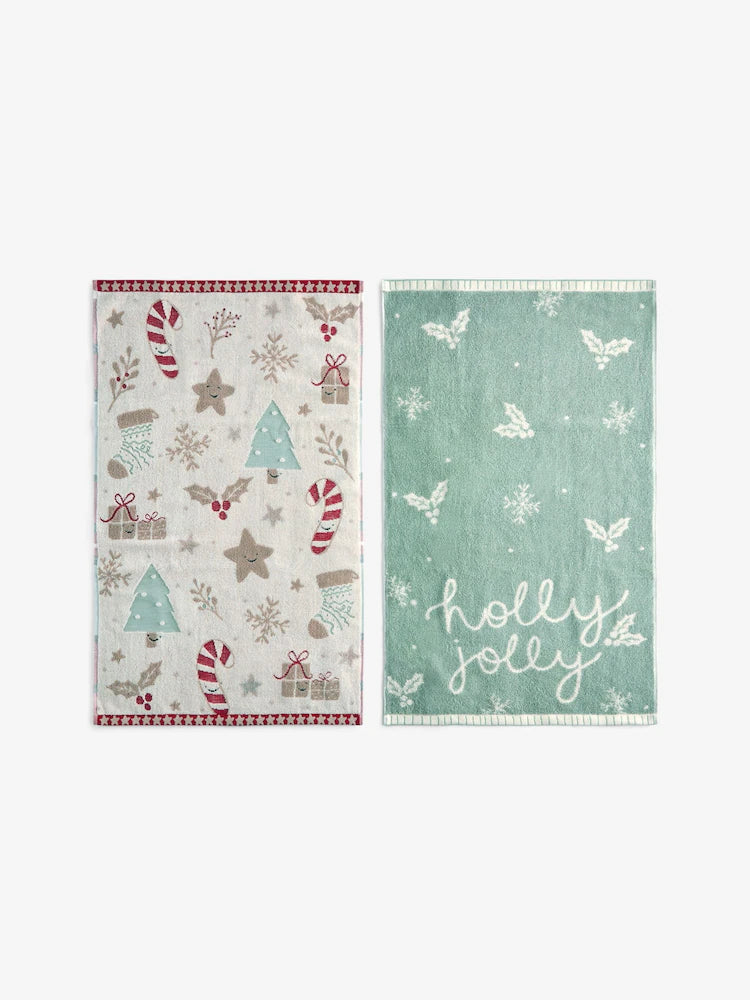 Set of 2 Multi Christmas Icons Hand Towels