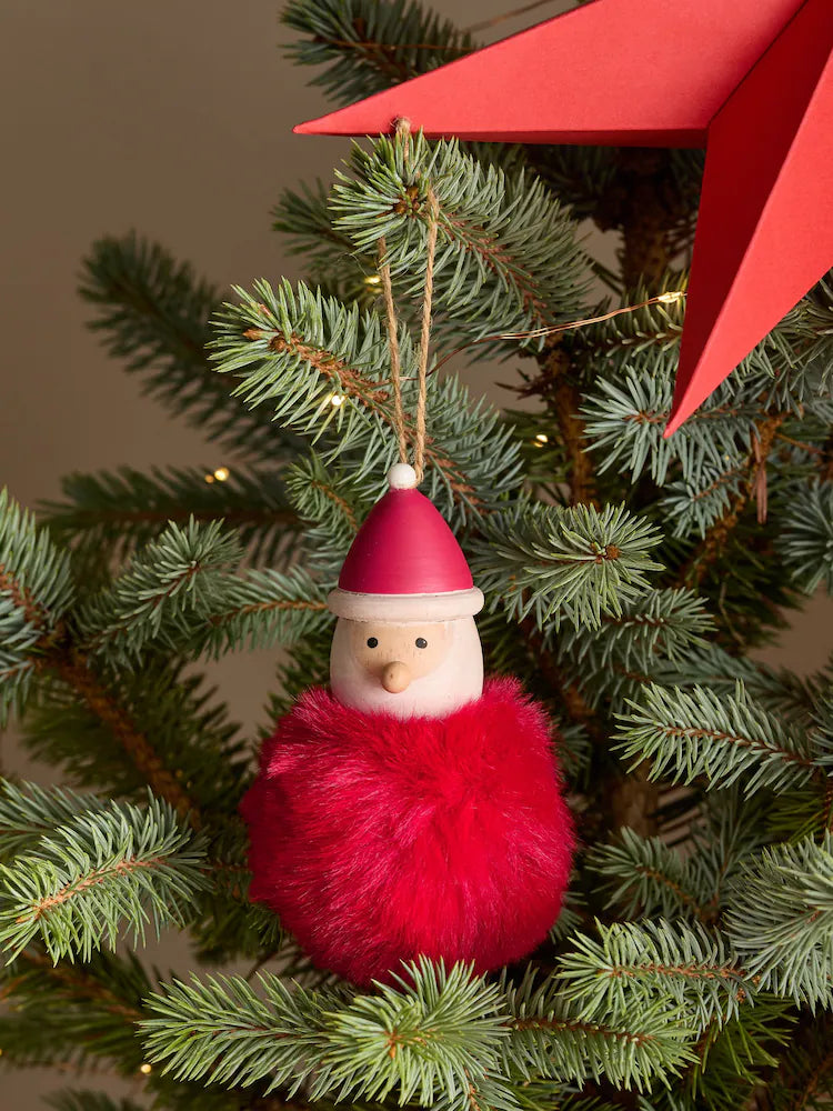 Red Santa Character Pom Pom Christmas Bauble