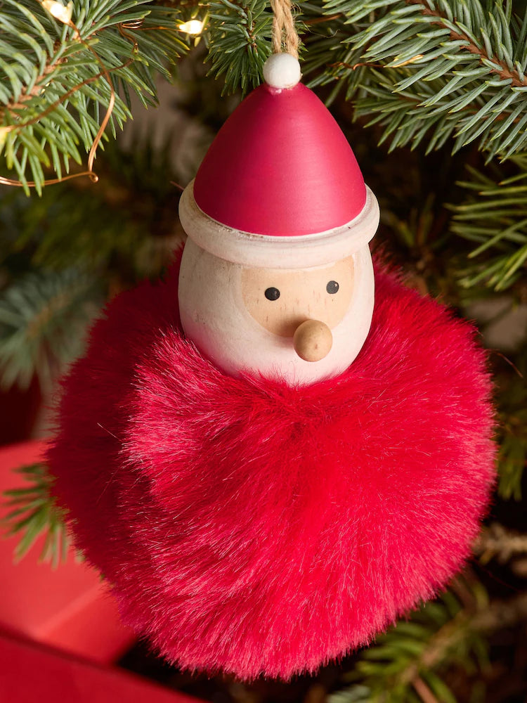 Red Santa Character Pom Pom Christmas Bauble