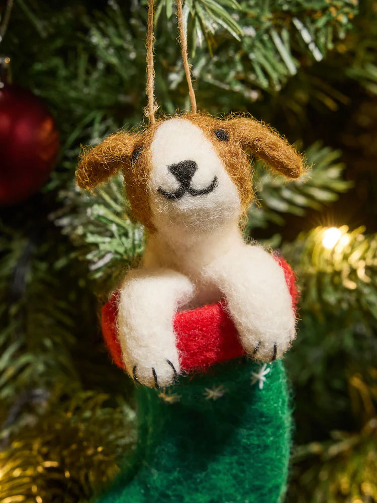 Green Felt Dog In Stocking Christmas Bauble