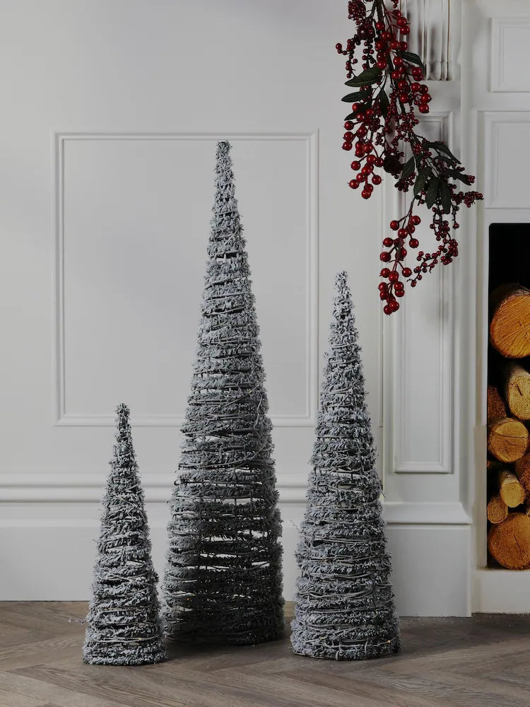 Laura Ashley Green Set of 3 Pre Lit Christmas Cone Decorations