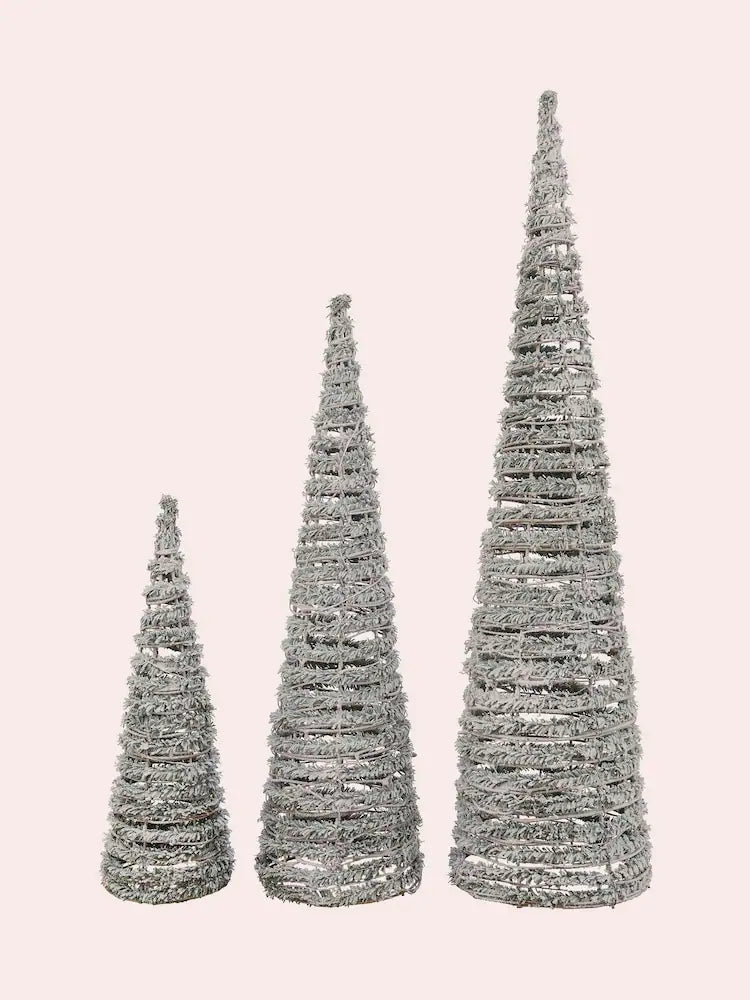 Laura Ashley Green Set of 3 Pre Lit Christmas Cone Decorations