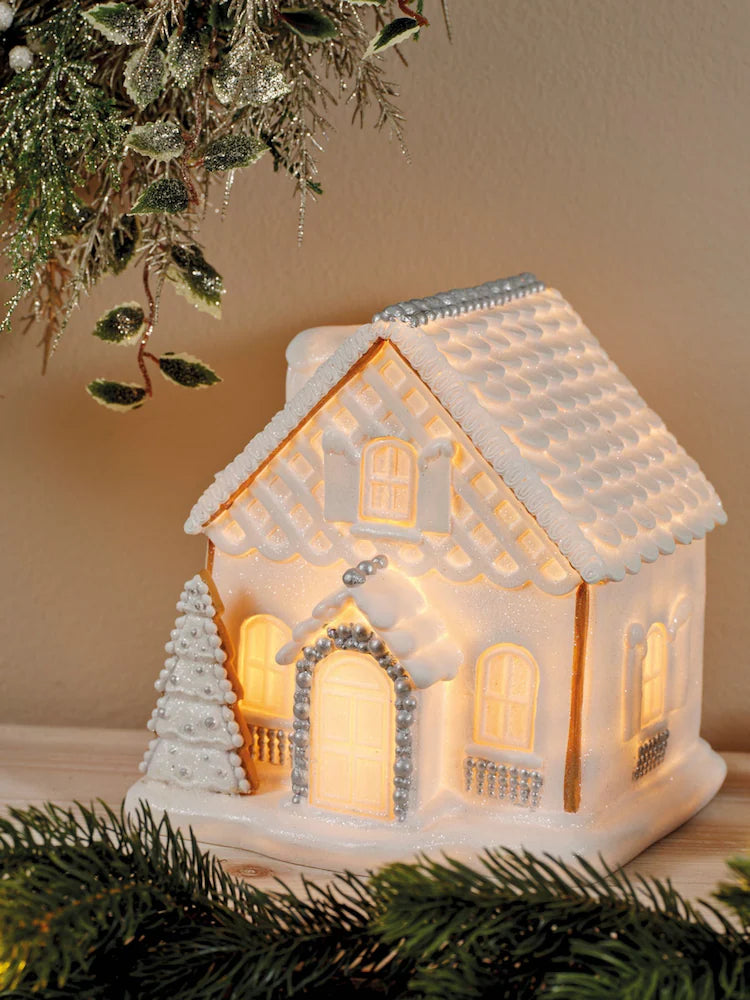 Lumineo White Pre Lit LED Christmas House Ornament