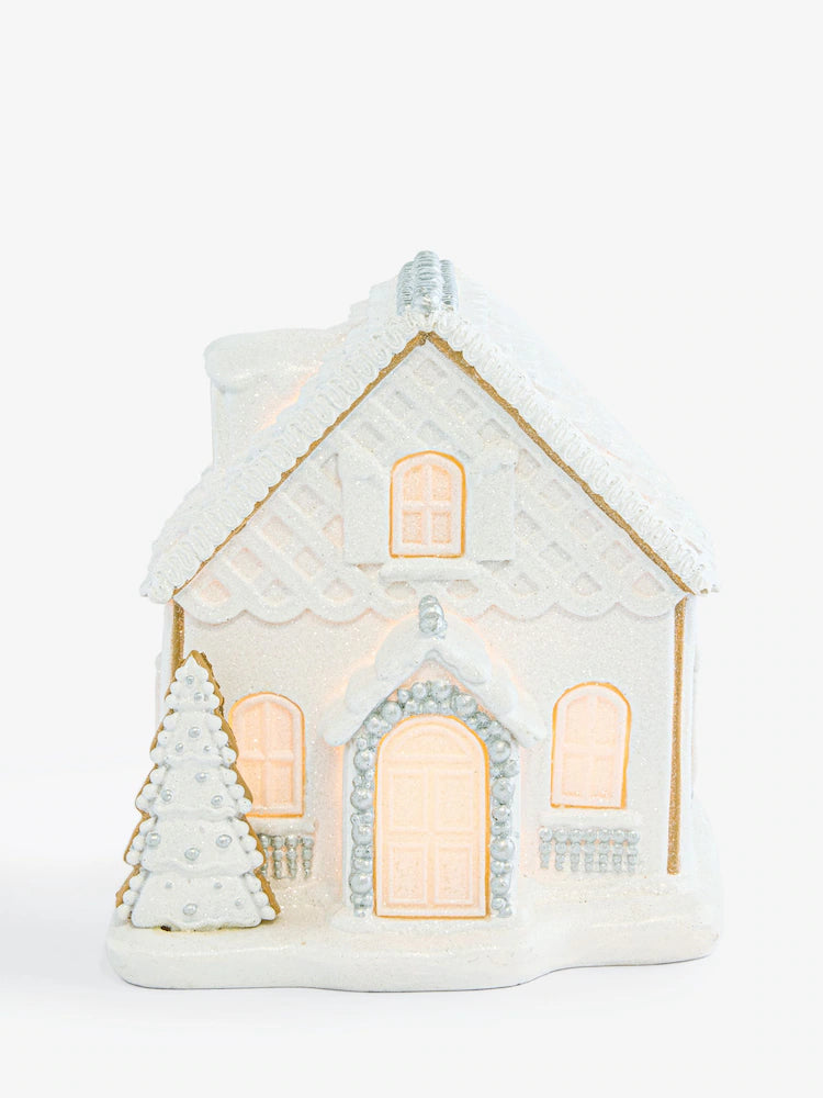 Lumineo White Pre Lit LED Christmas House Ornament