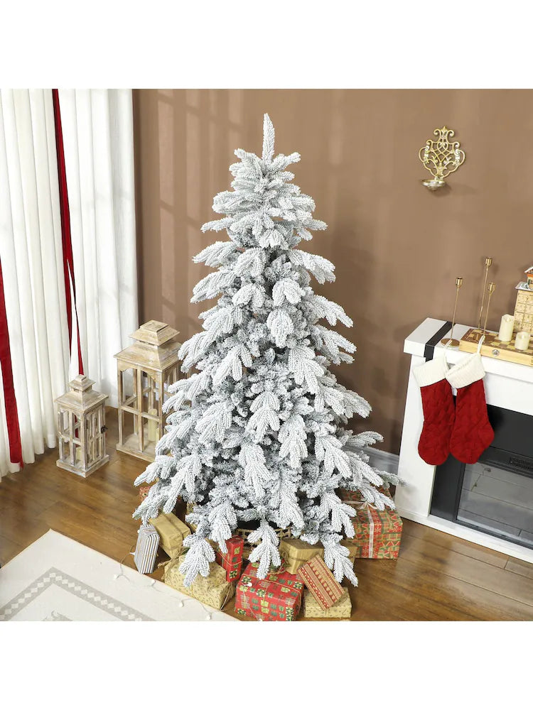 Homcom Green 6ft Artificial Snow Flocked Christmas Tree