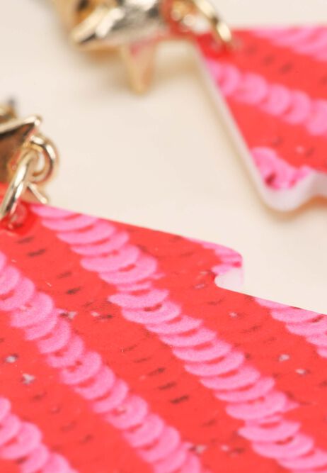 Womens Pink Stripe Christmas Tree Earrings